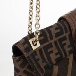 Fendi Brown Zucca Canvas Maxi Baguette Flap Shoulder Bag