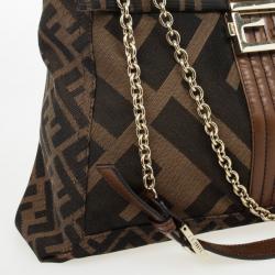 Fendi Brown Zucca Canvas Maxi Baguette Flap Shoulder Bag