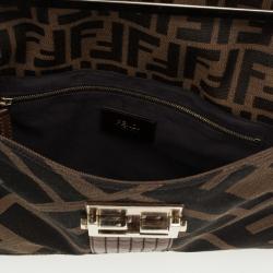 Fendi Brown Zucca Canvas Maxi Baguette Flap Shoulder Bag