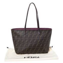 Pre Owned Fendi Tobacco Zucca Coated Canvas and Leather Roll Tote