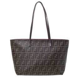 Pre Owned Fendi Tobacco Zucca Coated Canvas and Leather Roll Tote