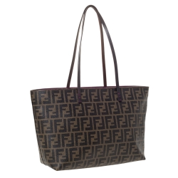 Pre Owned Fendi Tobacco Zucca Coated Canvas and Leather Roll Tote