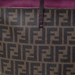 Pre Owned Fendi Tobacco Zucca Coated Canvas and Leather Roll Tote