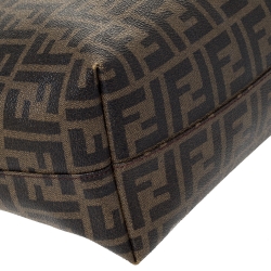 Pre Owned Fendi Tobacco Zucca Coated Canvas and Leather Roll Tote