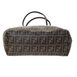 Pre Owned Fendi Tobacco Zucca Coated Canvas and Leather Roll Tote