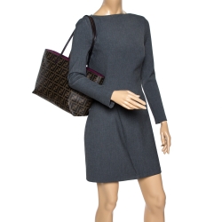 Pre Owned Fendi Tobacco Zucca Coated Canvas and Leather Roll Tote