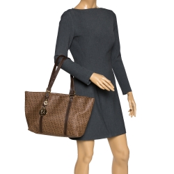 Pre Owned Fendi Brown Zucchino Coated Canvas and Leather Superstar Shopper Tote