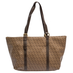 Pre Owned Fendi Brown Zucchino Coated Canvas and Leather Superstar Shopper Tote
