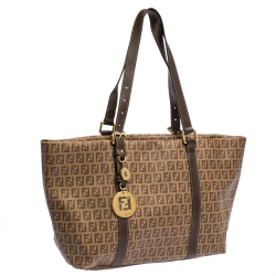 Pre Owned Fendi Brown Zucchino Coated Canvas and Leather Superstar Shopper Tote