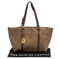 Pre Owned Fendi Brown Zucchino Coated Canvas and Leather Superstar Shopper Tote