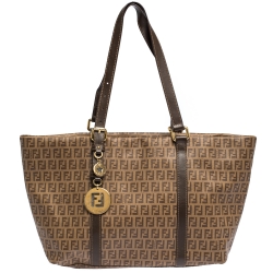 Pre Owned Fendi Brown Zucchino Coated Canvas and Leather Superstar Shopper Tote