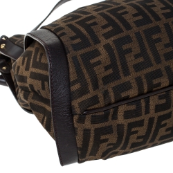 Pre Owned Fendi Tobacco Zucca Canvas and Leather Logo Charm Shoulder Bag