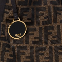 Pre Owned Fendi Tobacco Zucca Canvas and Leather Logo Charm Shoulder Bag