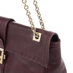 Pre Owned Fendi Maroon Maxi Borsa Vitello Baguette Shoulder Bag