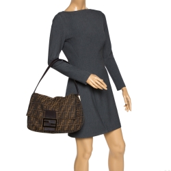 Pre Owned Fendi Tobacco Zucca Canvas and Leather Big Mama Forever Shoulder Bag