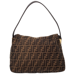 Pre Owned Fendi Tobacco Zucca Canvas and Leather Big Mama Forever Shoulder Bag
