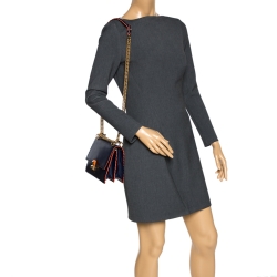 Pre Owned Fendi Navy Blue Leather Scalloped Kan I Shoulder Bag