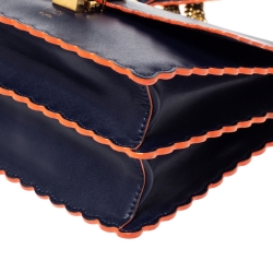 Pre Owned Fendi Navy Blue Leather Scalloped Kan I Shoulder Bag