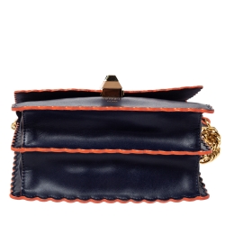 Pre Owned Fendi Navy Blue Leather Scalloped Kan I Shoulder Bag