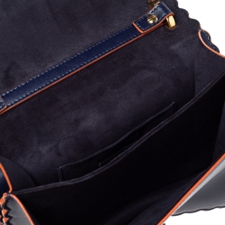 Pre Owned Fendi Navy Blue Leather Scalloped Kan I Shoulder Bag