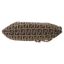 Pre Owned Fendi Brown Zucchino Canvas and Leather Studdded Baguette Bag