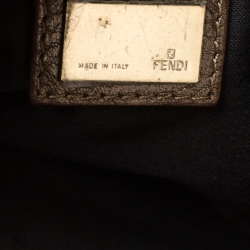 Pre Owned Fendi Brown Zucchino Canvas and Leather Studdded Baguette Bag