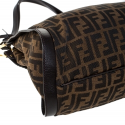 Pre Owned Fendi Tobacco Zucca Canvas and Leather Logo Charm Shoulder Bag