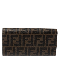 Pre Owned Fendi Tobacco Zucca Coated Canvas Continental Wallet