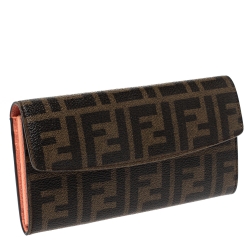 Pre Owned Fendi Tobacco Zucca Coated Canvas Continental Wallet