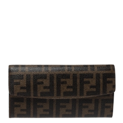 Pre Owned Fendi Tobacco Zucca Coated Canvas Continental Wallet
