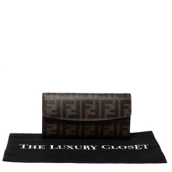 Pre Owned Fendi Tobacco Zucca Coated Canvas Continental Wallet