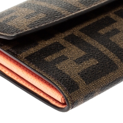 Pre Owned Fendi Tobacco Zucca Coated Canvas Continental Wallet