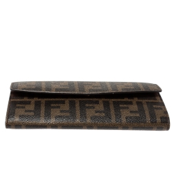 Pre Owned Fendi Tobacco Zucca Coated Canvas Continental Wallet