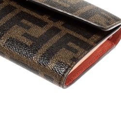 Pre Owned Fendi Tobacco Zucca Coated Canvas Continental Wallet