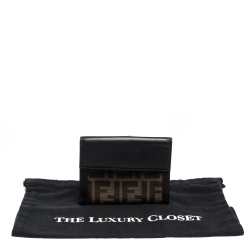 Pre Owned Fendi Tobacco Zucca Canvas and Leather Compact Wallet