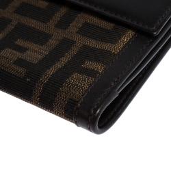 Pre Owned Fendi Tobacco Zucca Canvas and Leather Compact Wallet