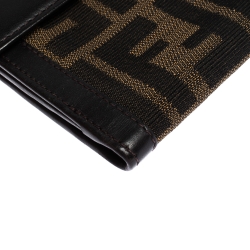 Pre Owned Fendi Tobacco Zucca Canvas and Leather Compact Wallet