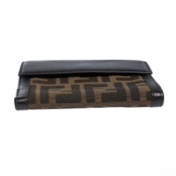 Pre Owned Fendi Tobacco Zucca Canvas and Leather Compact Wallet