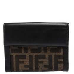 Pre Owned Fendi Tobacco Zucca Canvas and Leather Compact Wallet