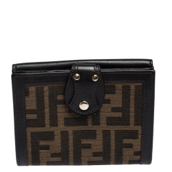 Pre Owned Fendi Tobacco Zucca Canvas and Leather Compact Wallet