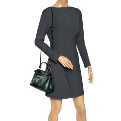 Pre Owned Fendi Green Python Mini Peekaboo Top Handle Bag
