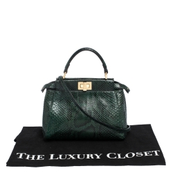 Pre Owned Fendi Green Python Mini Peekaboo Top Handle Bag