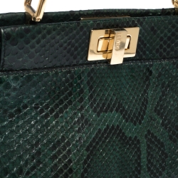 Pre Owned Fendi Green Python Mini Peekaboo Top Handle Bag