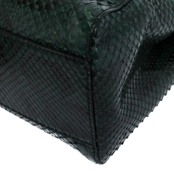 Pre Owned Fendi Green Python Mini Peekaboo Top Handle Bag