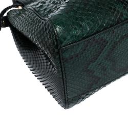 Pre Owned Fendi Green Python Mini Peekaboo Top Handle Bag