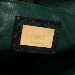 Pre Owned Fendi Green Python Mini Peekaboo Top Handle Bag