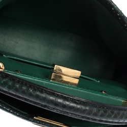 Pre Owned Fendi Green Python Mini Peekaboo Top Handle Bag