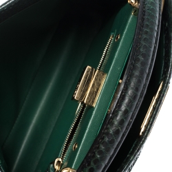 Pre Owned Fendi Green Python Mini Peekaboo Top Handle Bag