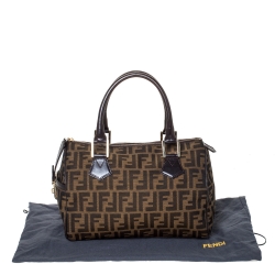 Pre Owned Fendi Tobacco Zucca Canvas and Leather Medium Chef Boston Bag