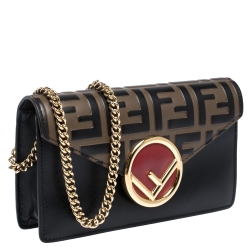 Fendi Black/Brown Zucca Embossed Logo Leather Liberty Belt Bag
